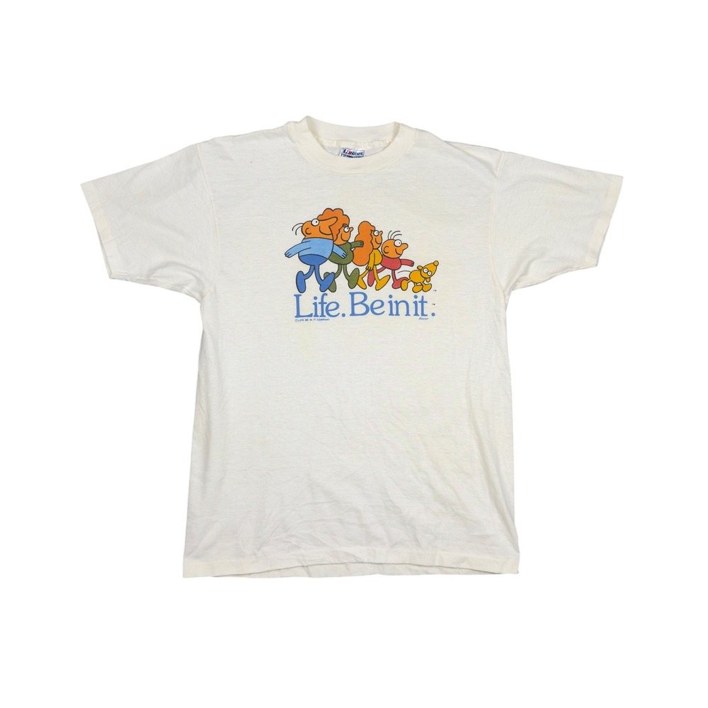 Vtg Life Be In It Artwear Graphic T-Shirt Mens S/M White (Tagged L) USA 80s 90s
